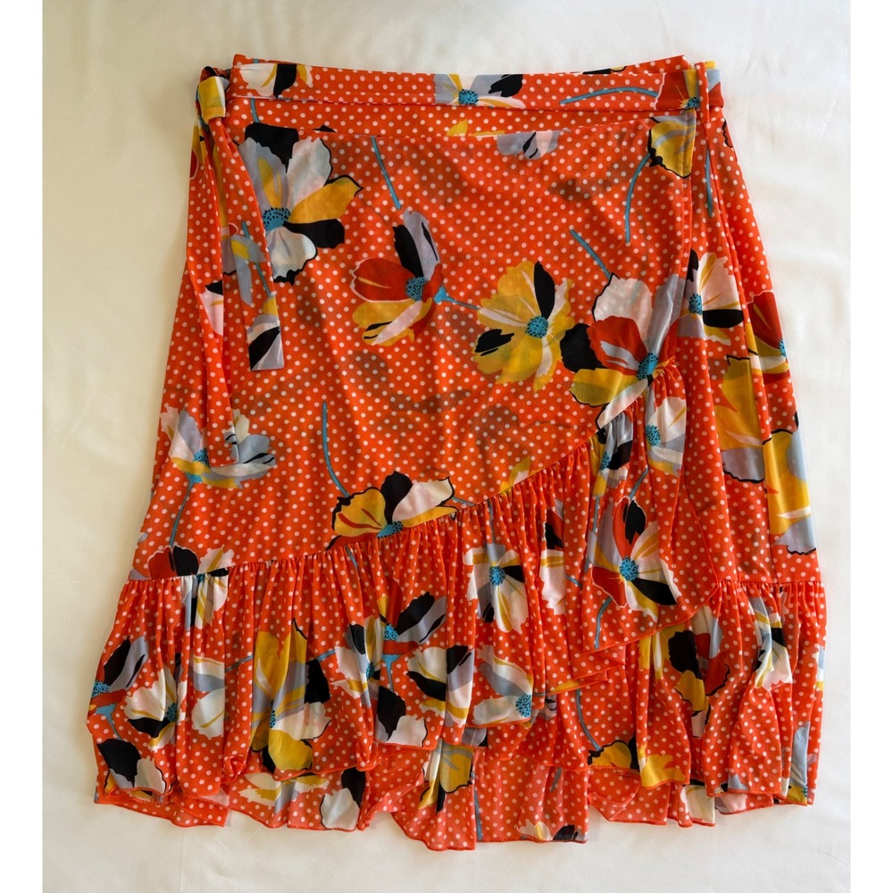 Floral Wrap Skirt Cabi 6199 Tango Orange Polka Dot Mesh Ruffle Size Large